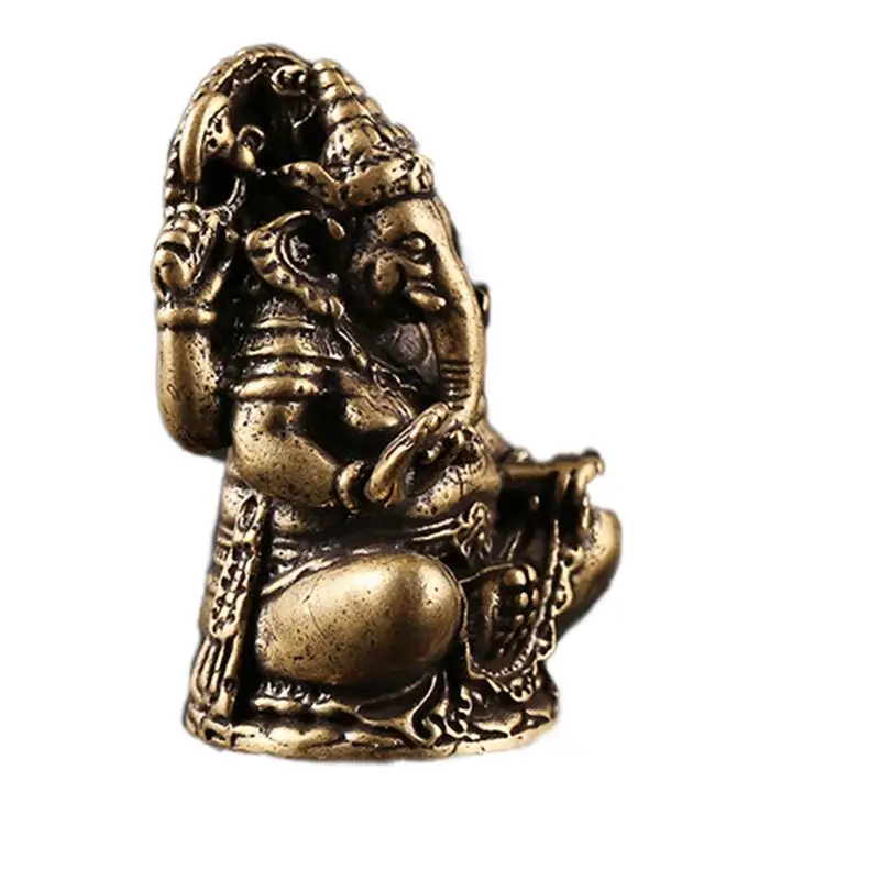 Mini Vintage Brass Ganesha Statue Pocket Thailand Elephant God Figure Sculpture Home Office Desk Decorative Ornament Gift