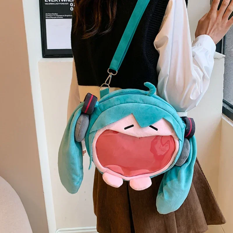 Hatsune Miku Peluche Bolsa De Felpe De Miku Anime - Mochila Escolar De Boca Grande Con Cremallera, 38x30 Cm | Kawaii, Para Cosplay, Coleccionistas Bolsa Cosplay Miku