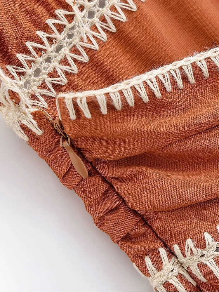 TFMLN New Women V Neck Backless Halter Long Dress Beach Style Embroidery Maxi Dress Lady Summer Club Party Holiday Clothing