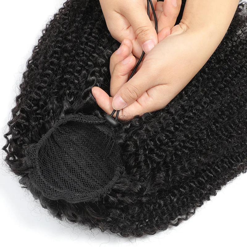 8-26 Inch Afro Kinky Curly Drawstring Ponytail Human Hair Extensions 3C 4A Brazilian Remy 100% Human Hair Ponytail For Women 4