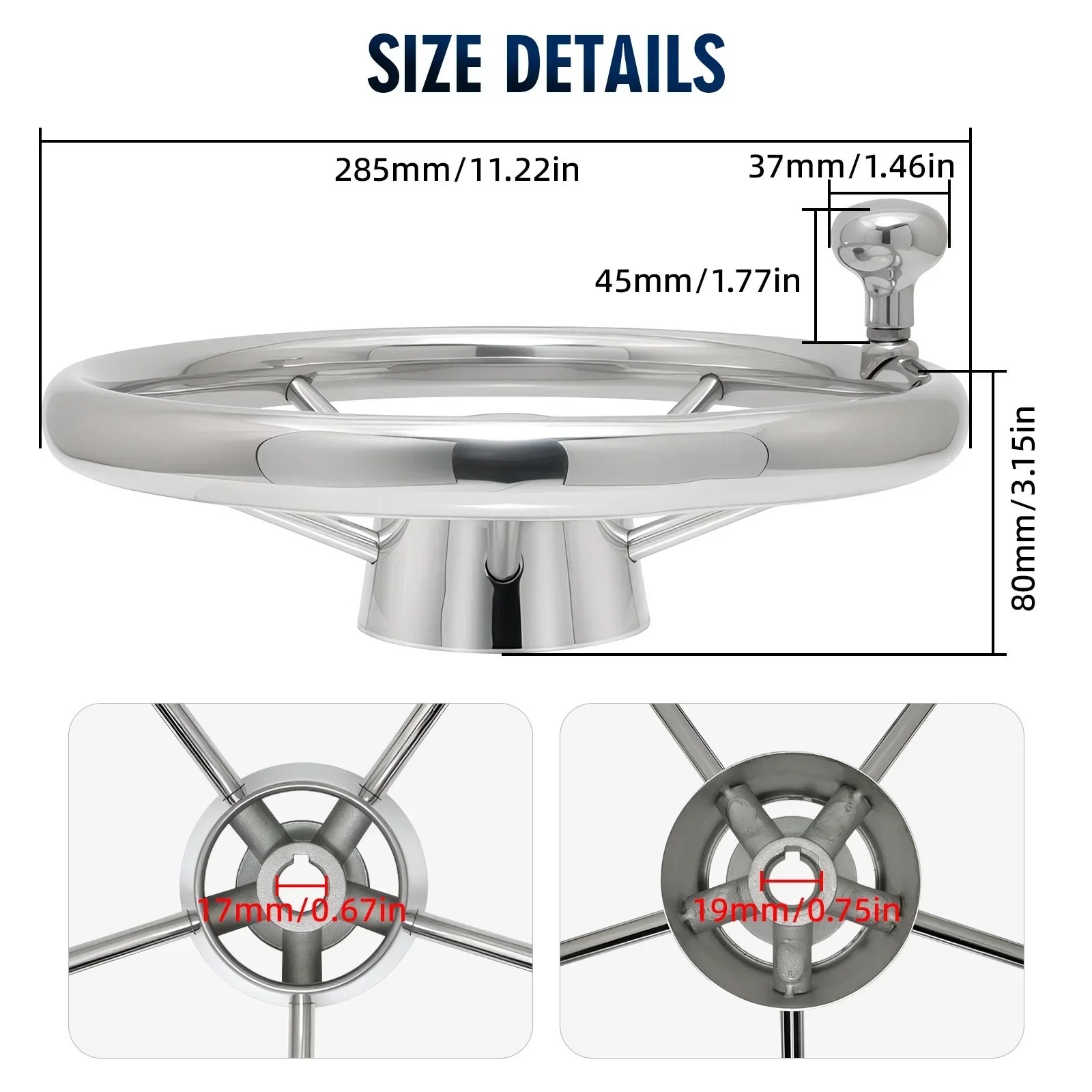 Marine Steering Wheel 11 Inch Stainless Steel With Or Without Knob Grip Fit For Yacht Boat