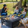 Multifunctional Patio Fire Pit Table, 32in Square Metal BBQ Firepit Stove Backyard Garden Fireplace with Spark Screen Li 3