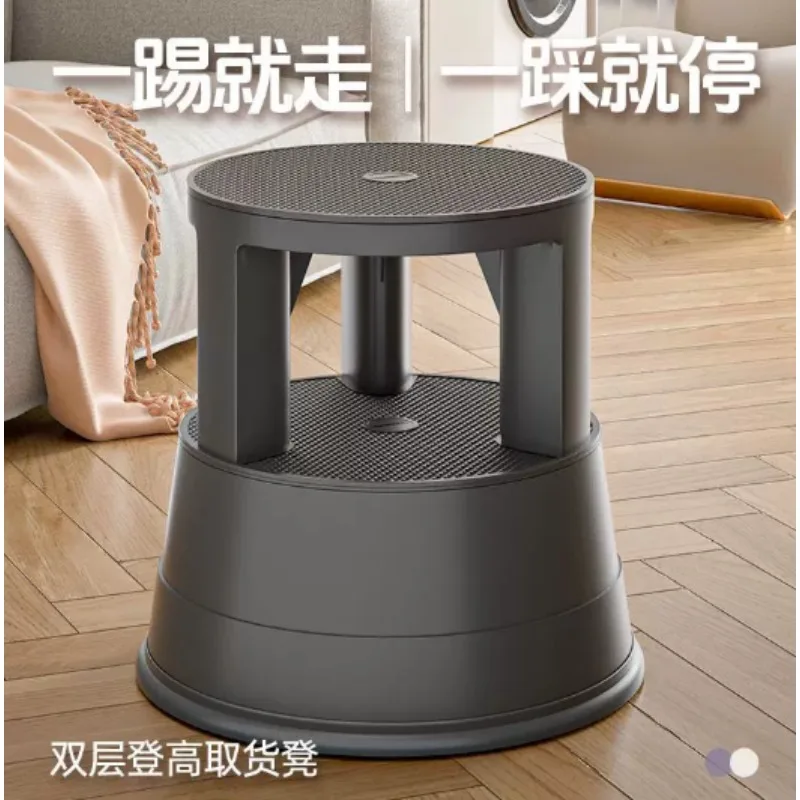 두꺼운 이중 레이어 발판, 접이식 바퀴 포함, 도서관, 가정, 사무실용 고하중 이동식 스탠딩 플랫폼