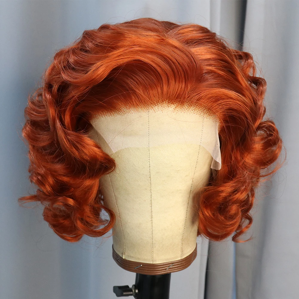 

Ginger Color 13x4 Lace Front Wig 180 Density Synthetic Hair Heat Resistant Cosplay Drag Queen Short Wigs For Women Aiva