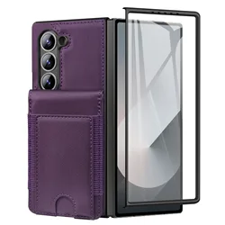 Luxurious Leather Foldable Phone Case with Screen Protector and Kickstand, Enhanced Drop Protection - Galaxy Z Fold4 (PURPLE)