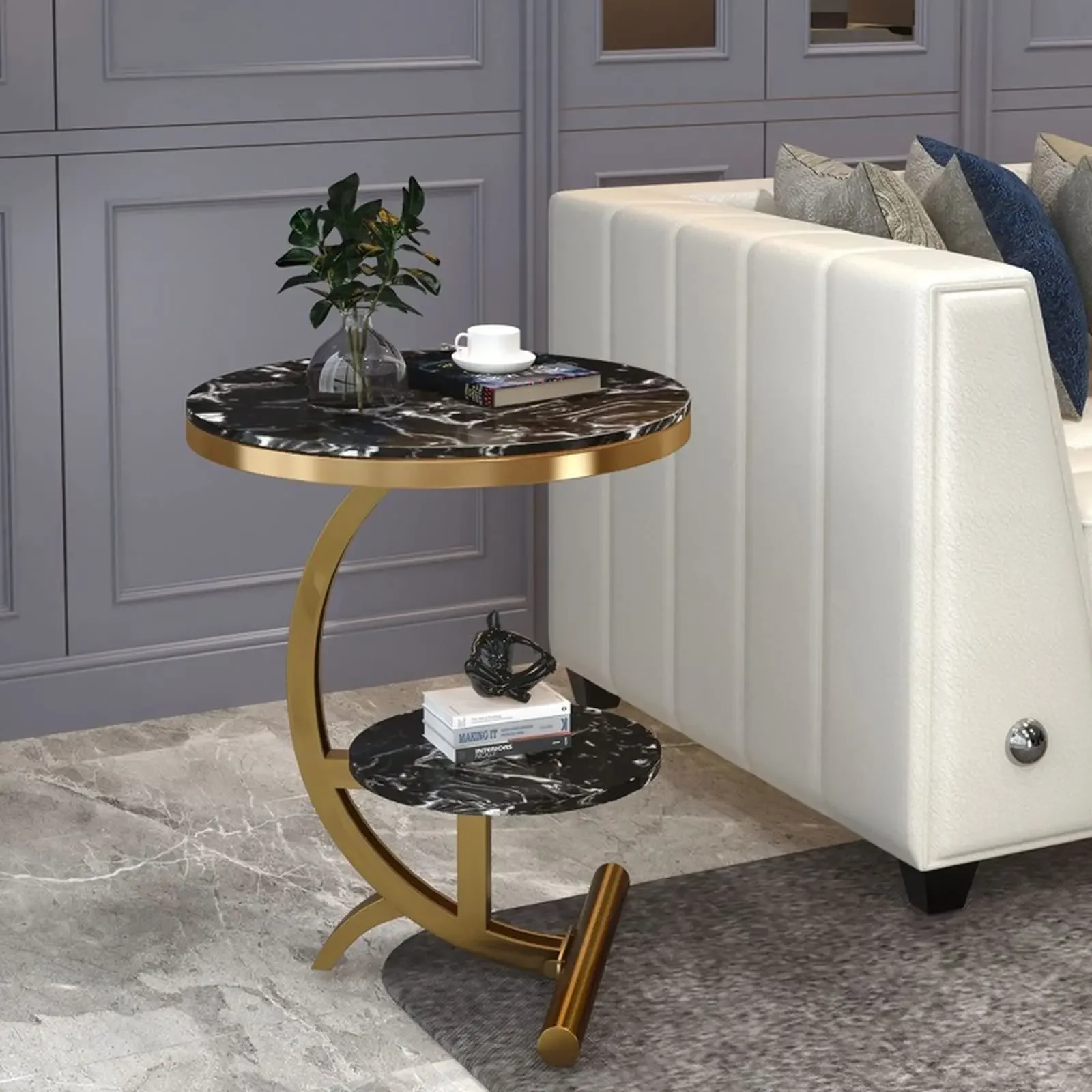 

Luxury Marble Round Coffee Table Sofa Side Table Corner Table Living Room Sofa End Bedside Table Outdoor Indoor Furniture