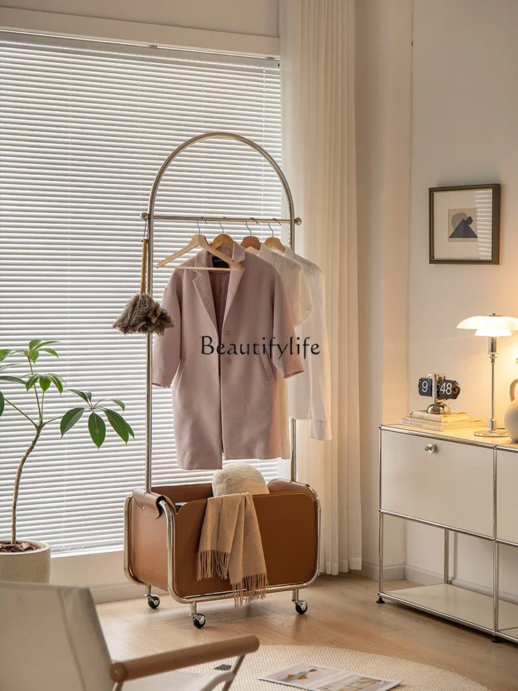 

Saddle Leather Storage Hanger Portable Simple Bedroom Floor Hanger Clothes Stainless Steel Coat Rack