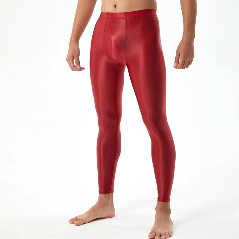 Glossy Leggings Mens Semi-through Sports Skinny Pants for Exercise Running Fitness Yoga Workout Swimming Solid Color Trouser 5