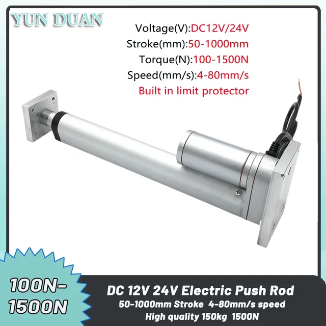 1500N Linear Actuator ไฟฟ้า PUSH Rod DC12V 24V Linear มอเตอร์คงที่บนและแผ่นล่างสําหรับ SOLAR Tracker เปิดหน้าต่าง 1