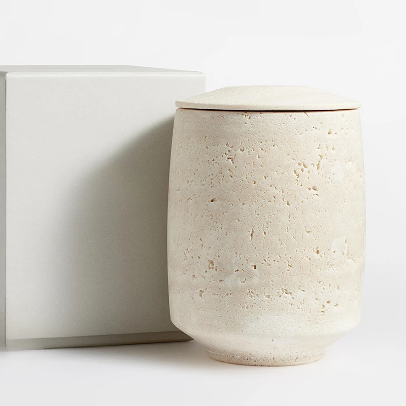 Luxury Nordic Travertine Marble Candle Cup with Lid Add Glass Jar Stone Jar Holder Home Decor Christmas Ornaments - Image 2
