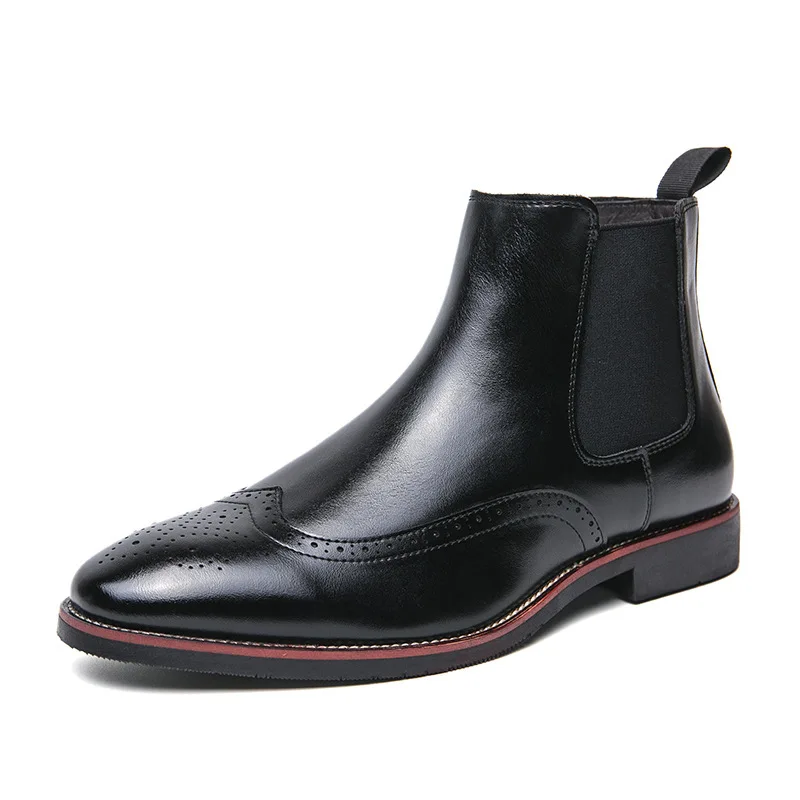 Brand Leather Men Chelsea Boots Designer Italy Dress Boots Men Fashion Casual Business Ankle Dress Man Shoes Large Size