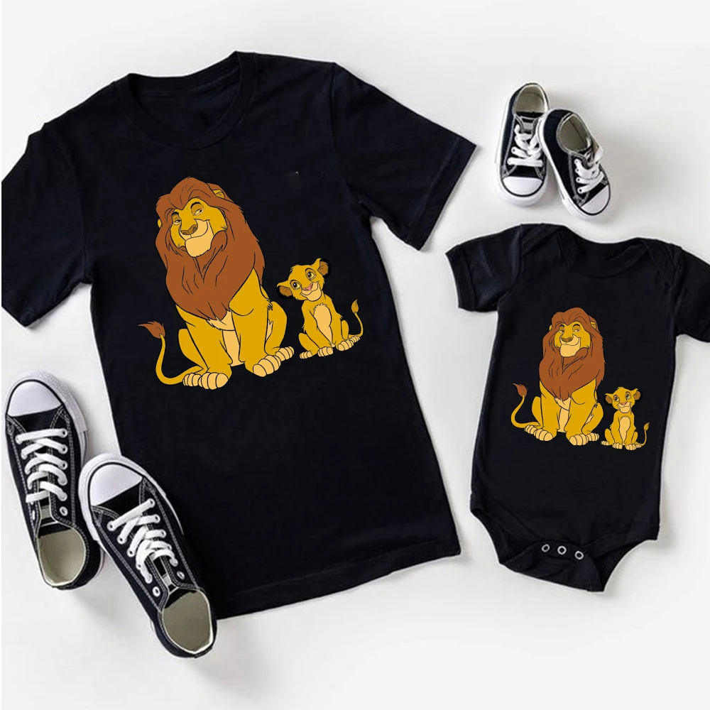 Camiseta a juego de la familia Rey León, ropa de mamá caliente para pelele de manga corta suave negro para vacaciones de verano Harajuku para niños y niñas| - AliExpress
