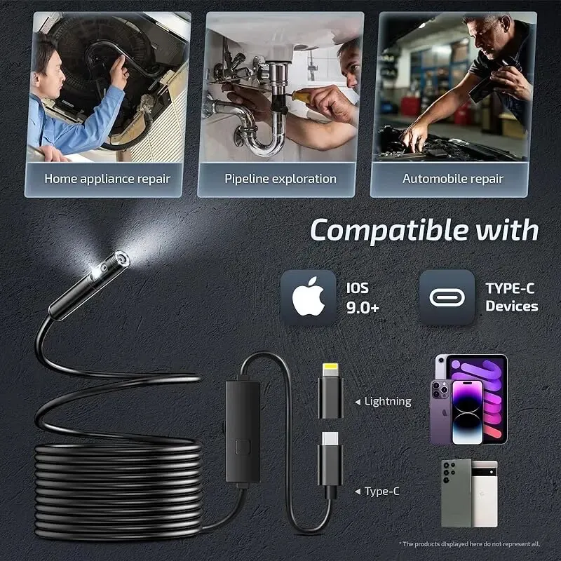 Dual Lens WiFi Endoscoopcamera Met Licht, 10 M Mobiele Telefoon 10 M