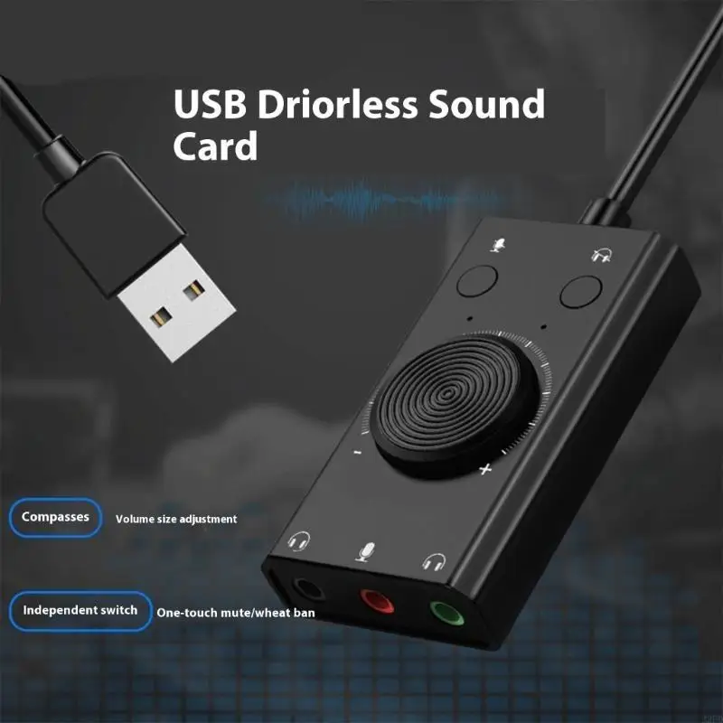 USB 외부 사운드 카드 PC 노트북 용 USB 어댑터 3.5mm 헤드폰 마이크 포트가있는 데스크탑 스테레오 사운드 카드