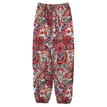 سراويل نسائية بفانوس بطبعة بوهيمية متوسطة الخصر ، قماش مريح وجيد التهوية ، واقي من الشمس ، سراويل غير رسمية 2