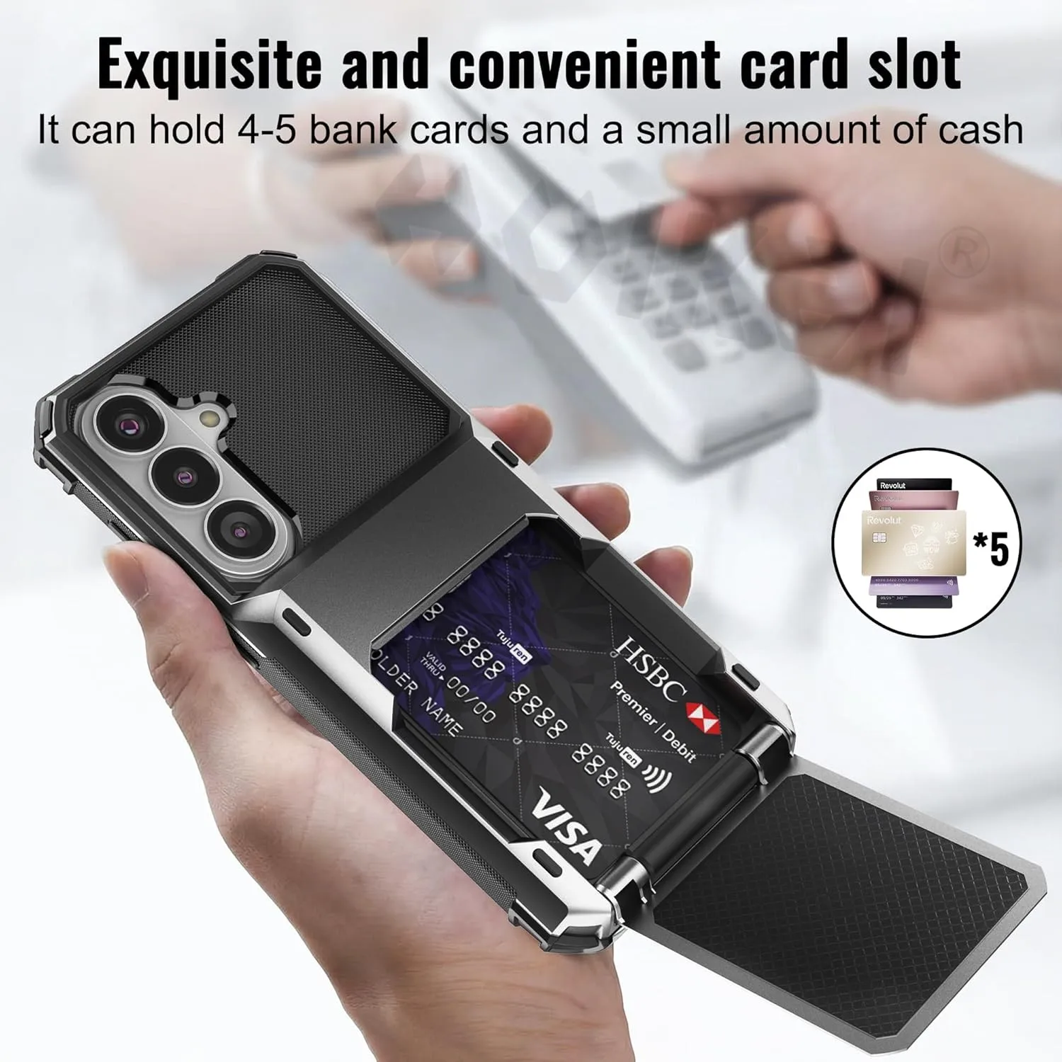Heavy Duty Wallet Case with Hidden Card Holder Slot - Protective Phone Cover