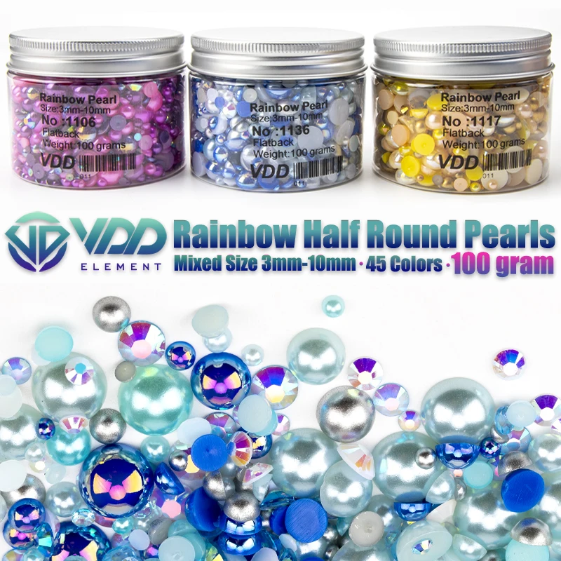 Vdd 30/60/100/200g Großhandel Mix Größe abs halbrunde Perlen Flatback Perlen Farbe Harz Strass Nail Art Crafts DIY Dekoration – Detail 1