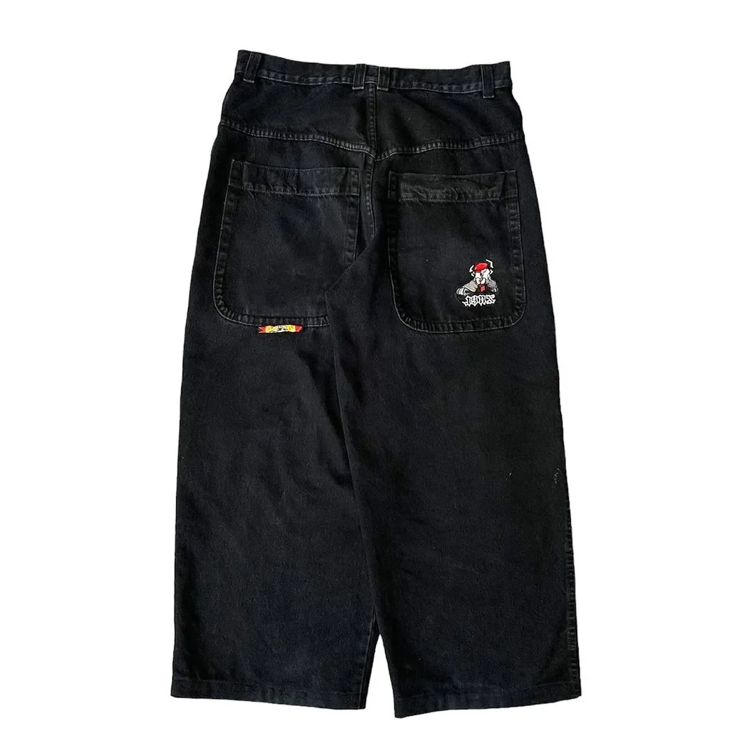 

JNCO Women Fashion Jeans Streetwear Y2k Retro Hip Hop Pattern Embroidery Baggy Jeans Black High Waist Traight Leg Pants 2023 New
