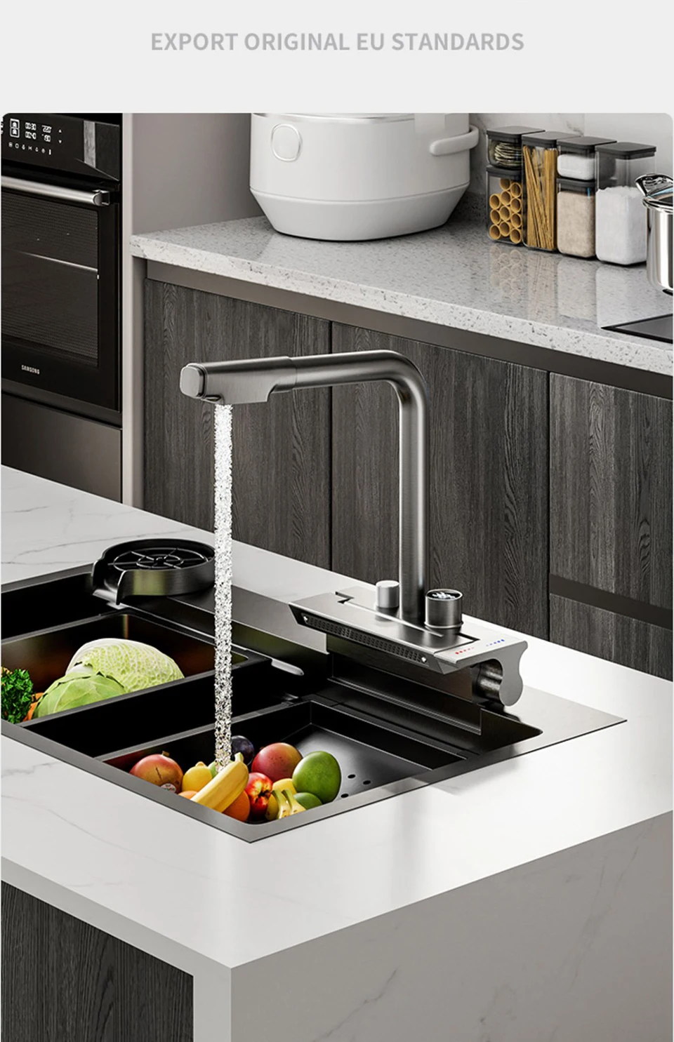 Description Picture 3 of itemRain Waterfall Kitchen Faucet Kitchen Sink Washing Pool Tap Single Hole Pull Out Temperature Digital Display Bathroom Faucet