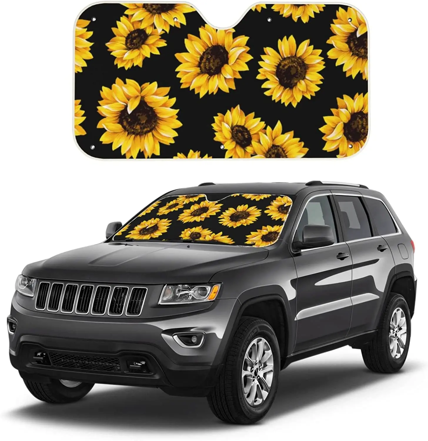 

Sunflower Car Windshield Sun Shade Universal, Foldable Car Front Window Sunshade Blocks UV Rays for Van Trucks SUV Car Interior