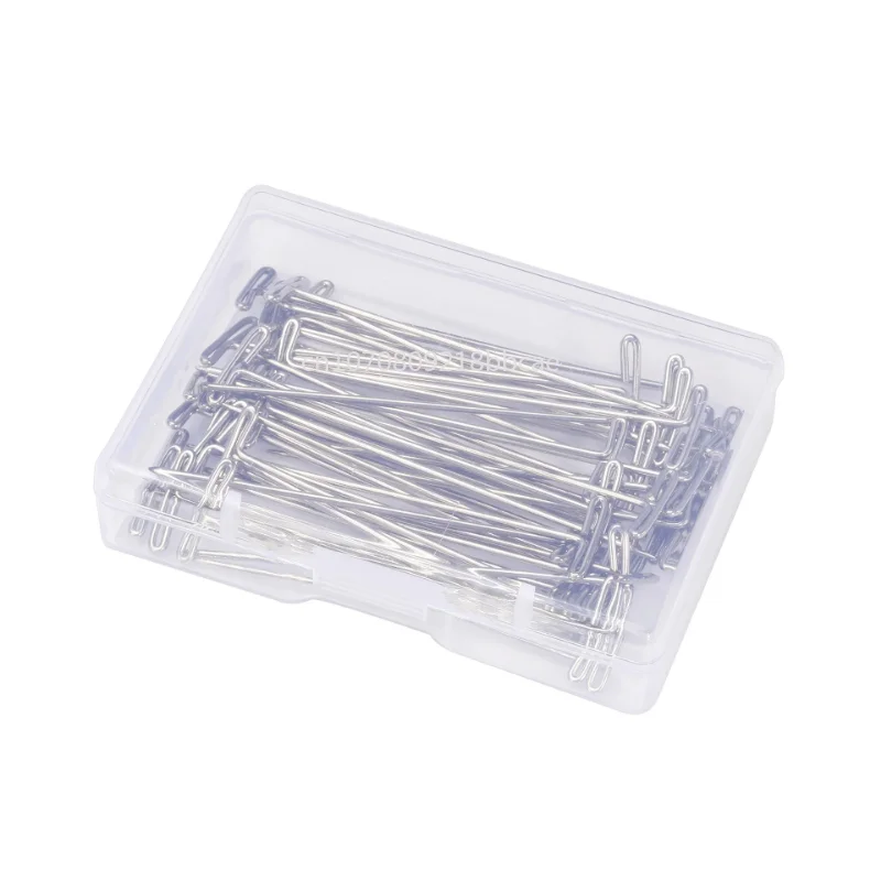 50Pcs Wig T Pins for Holding Wigs Silver 27-53mm Long T-pins Styling Tools For Wig Display Macrame Modelling with Box