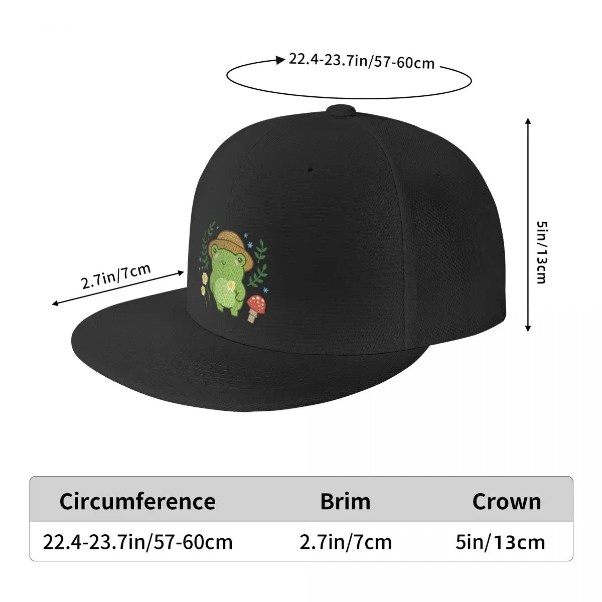 Cute Green Frog with Gardener Hat - Mushroom Flower Blossoms Plants Kawaii Aesthetic - Funny Cottagecore Froggy Nat Baseball Cap