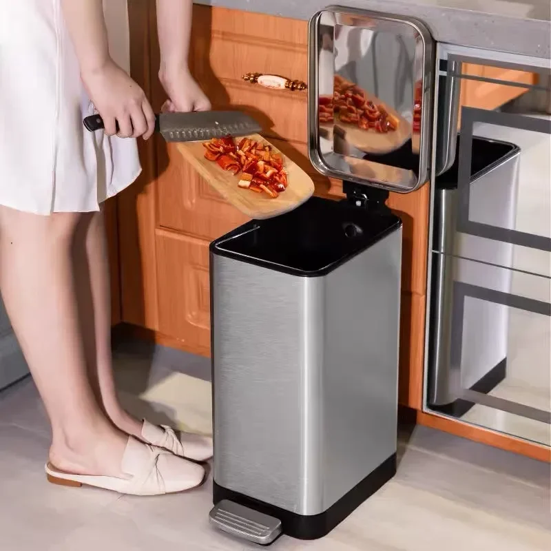 

Lid Household Stainless Kitchen Luxury LOGO Capacity Room Garbage Steel Feet Can With Foot Customize Toilet Sewn Living Large