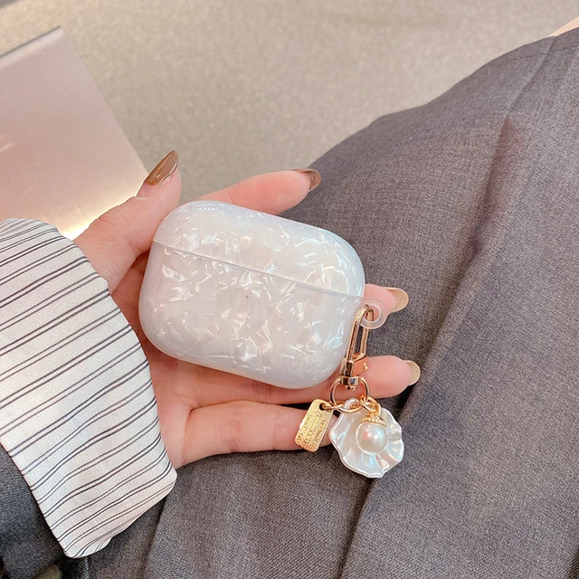 Luxury Girls Pearl Shell Case for Apple Airpods 1 2 3 Case for AirPods Pro Case with Keychain Earphone Accessories Headphone Box whiteFor AirPods Pro