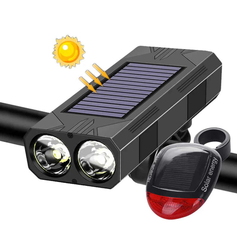 

1200mAh MTB Solar Bike Light Headlight Bicycle Flashlight 2*30 LED Front Light Bike Solar Power Bicycle Accessories