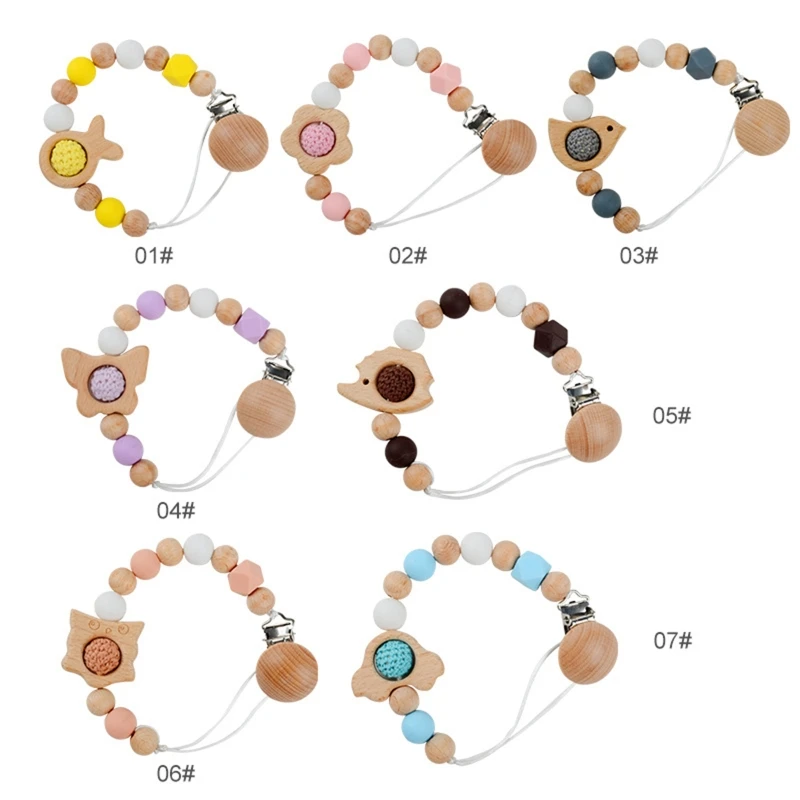 

Wooden Bead Pacifier Clips Cartoon Baby Silicone Dummy Chain Holder Newborn Soother Chains Nipple Holder Teething Toy