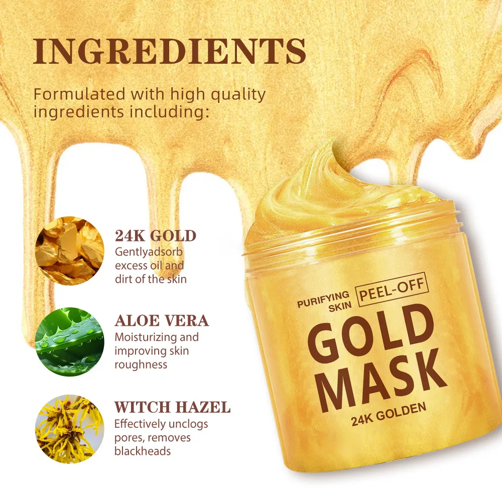 Gold Purifying Peel-Off Facial Mask with Aloe Vera & Niacinamide - Deep Clean & Nourish, 200g