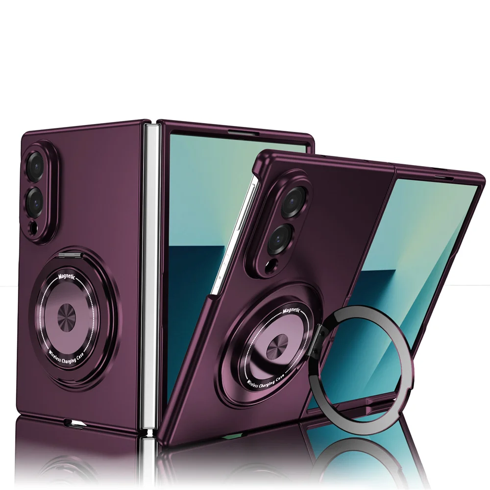 Luxury Rotating Magnetic Stand Phone Case with Lens Protector - Solid Color Cover