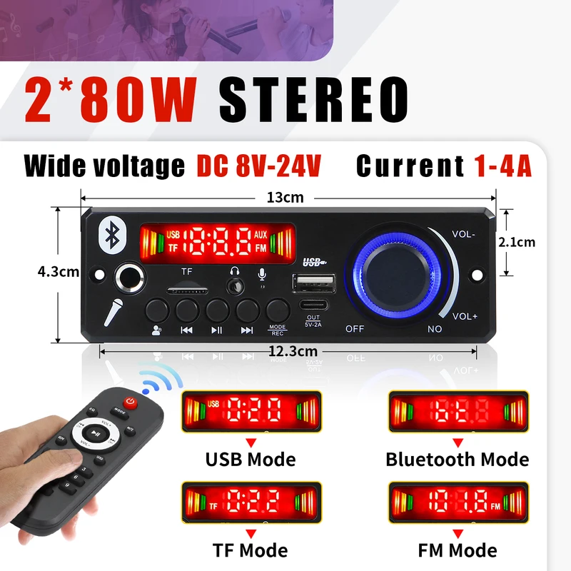 160W Amplifier Bluetooth MP3 WMA APE Decoder Board 12V 80W