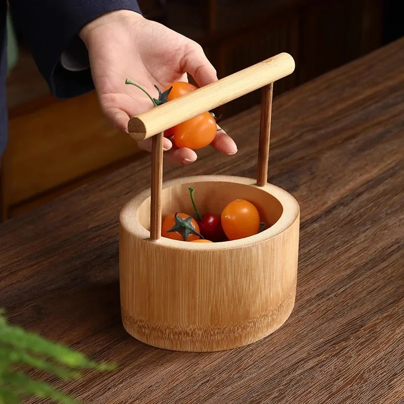 Portable Bamboo Carry Snack Basket Desktop Refreshment Box Dried Fruit Tray Storage Fruit Snack Basket Dessert Plate