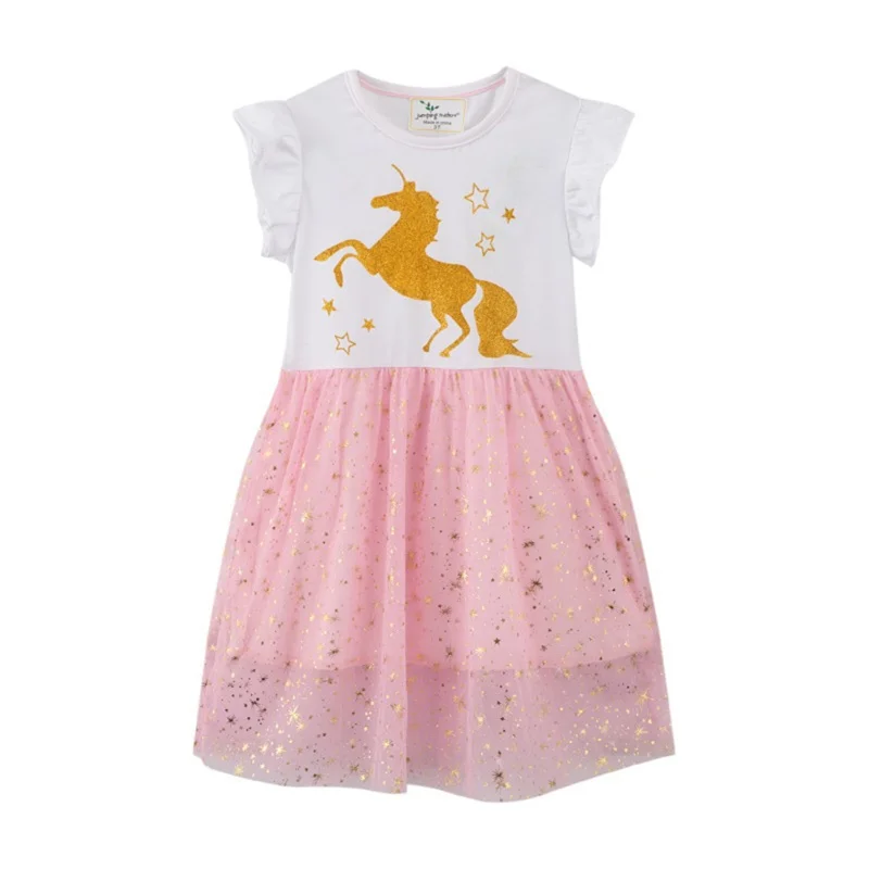 Jumping Meters Unicorn Stars Cartoon Dress Princess Short Sleeves Summer Clothing Princess Dress girls dress,princess costume,kids clothes
