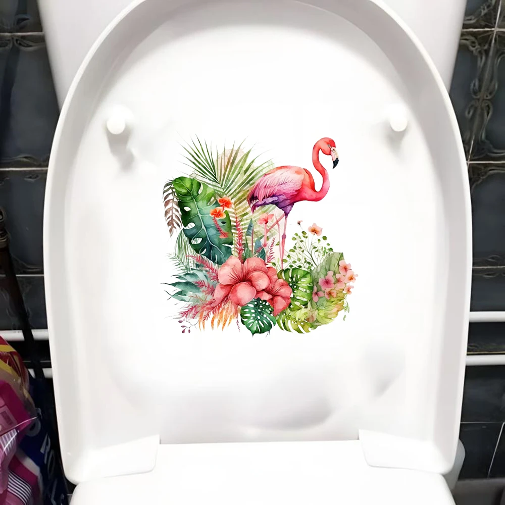 Funny Flamingo Toilet Sticker Bathroom Wall Toilet Cover Stickers Animal Wc Fun for Home Bathroom PVC