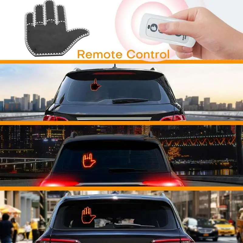 

Funny Car Finger Light With Remote Control Road Rage Signs Middle Finger Gesture Light Finger Design Back Window Sign For SUV