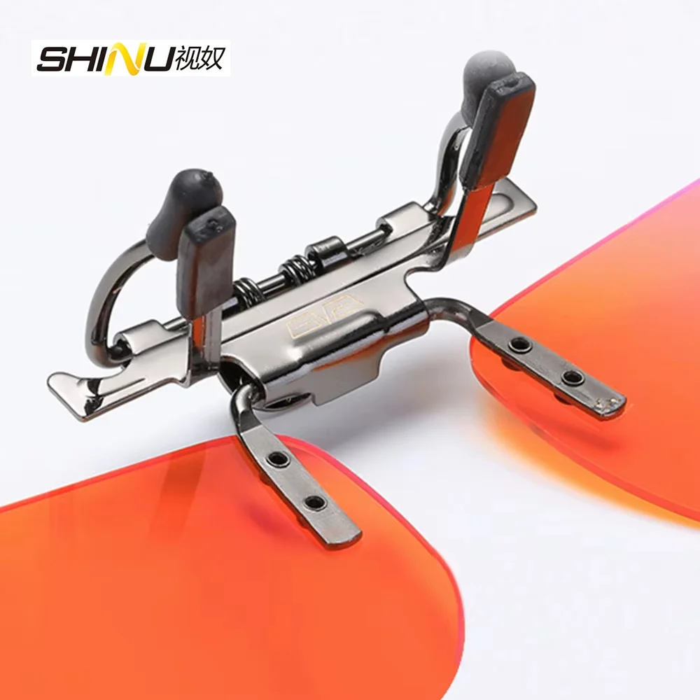 SHINU Anti Blue Light Clip On Glasses Polarized Sunglasses Orange Lens Bluelight Blocking Yellow Anti-Glare Driving Lenses