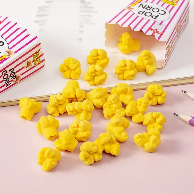 Mini Popcorn Erasers Cute Pencil Rubber Erasers 12pcs Kawaii Drawing Painting Writing Tool School Stationery Office Supplies