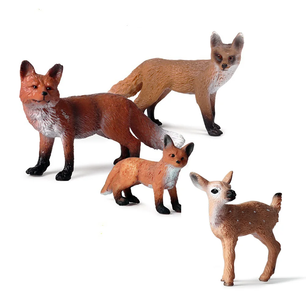 

4PCS Foxes Toys Figurines Wild Statue Realistic Deer StatueMini Forest Model Kids Birthday Gift Toys