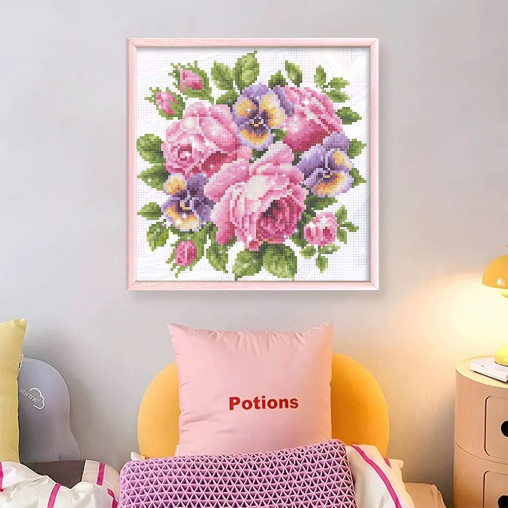 Partial Embroidery Beads Printed 9CT Rose Cross Stitch Kit Home Art Craft29x28cm