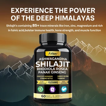 Ashwagandha, Shilajit, Rhodiola, Ginseng Capsules - Increase Muscle Mass, Improve Endurance, Energy Supplement 1