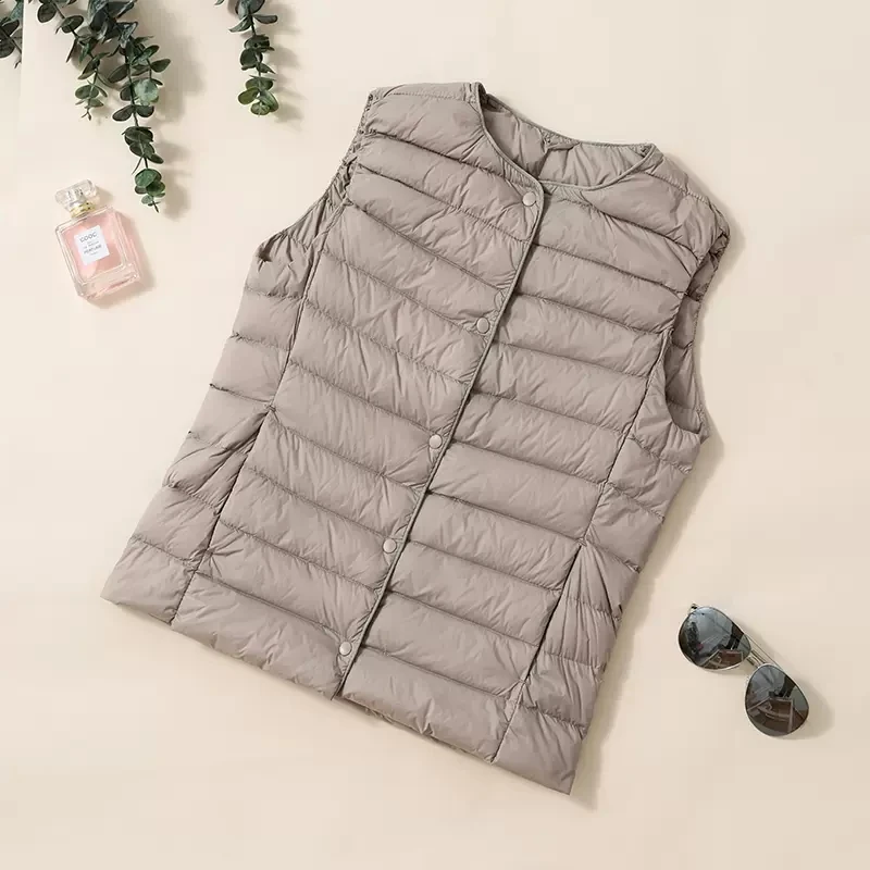 

New Ultra Light Down Vest Women Short Puffer Vest Windproof Lightweight Warm Waistcoat Female Sleeveless White Duck Down Coat