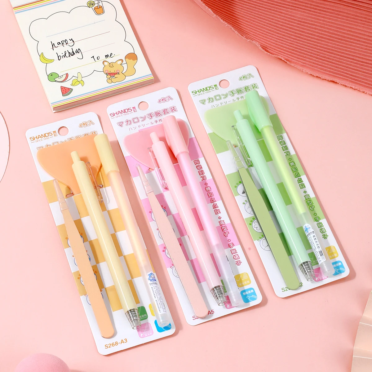 Stationery Set 4PCS School Supplies Pen-Shaped Glue Dot Carving Pen Plastic Spatula Plastic Tweezers