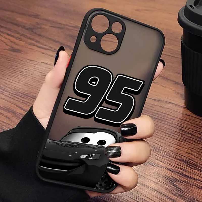 Frosted Translucent Soft Phone Case Featuring L-Lightning M-McQueen Design