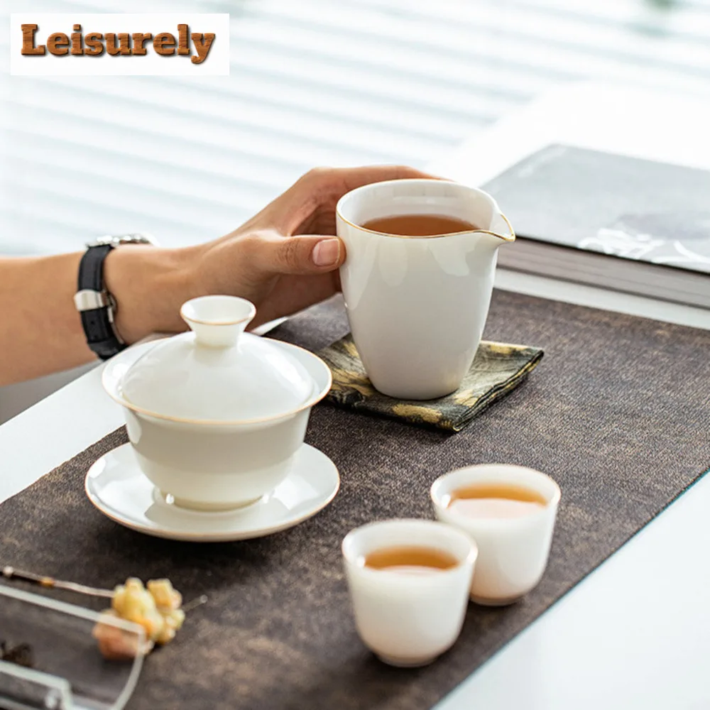 Dehua Sheep Fat Jade White Porcelain Tea Pitcher Antique Gold Painted Cha Hai Justice Cup Kung Fu Tea Tea Services Accessories