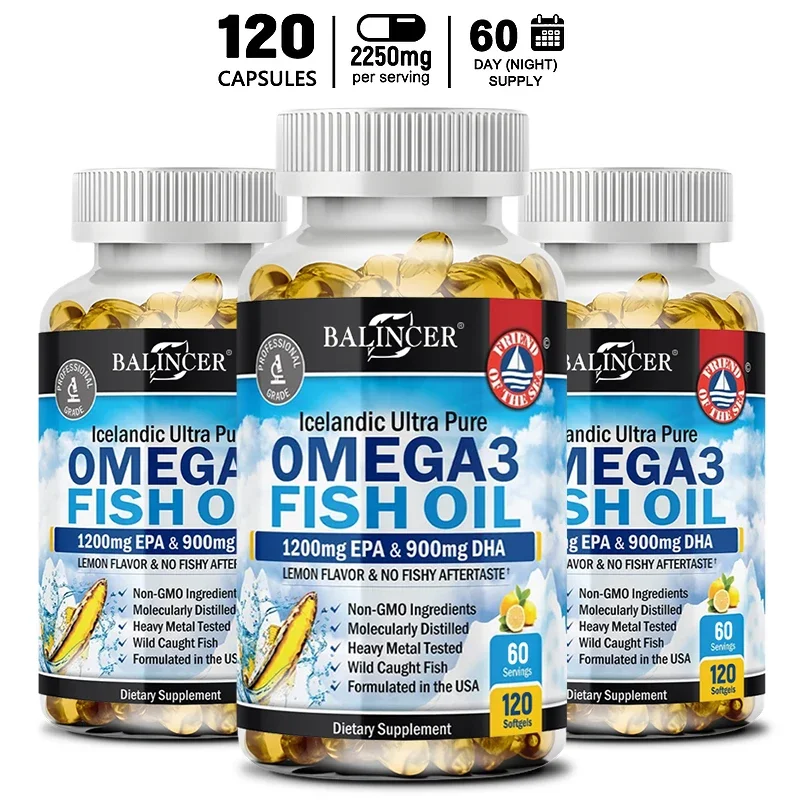 

Omega 3 Fish Oil Supplement - 2250 mg Wild caught and sustainably sourced fish oil vitamins rich in EPA DHA, Omega 3 fatty acids