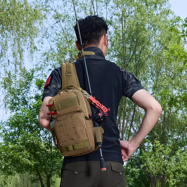 Tactical Climbing Chest Bag Backpack Accessories Lure Outdoor Fishing Camping Hiking Bag with Rod Holder Men Molle Fanny Pack 2
