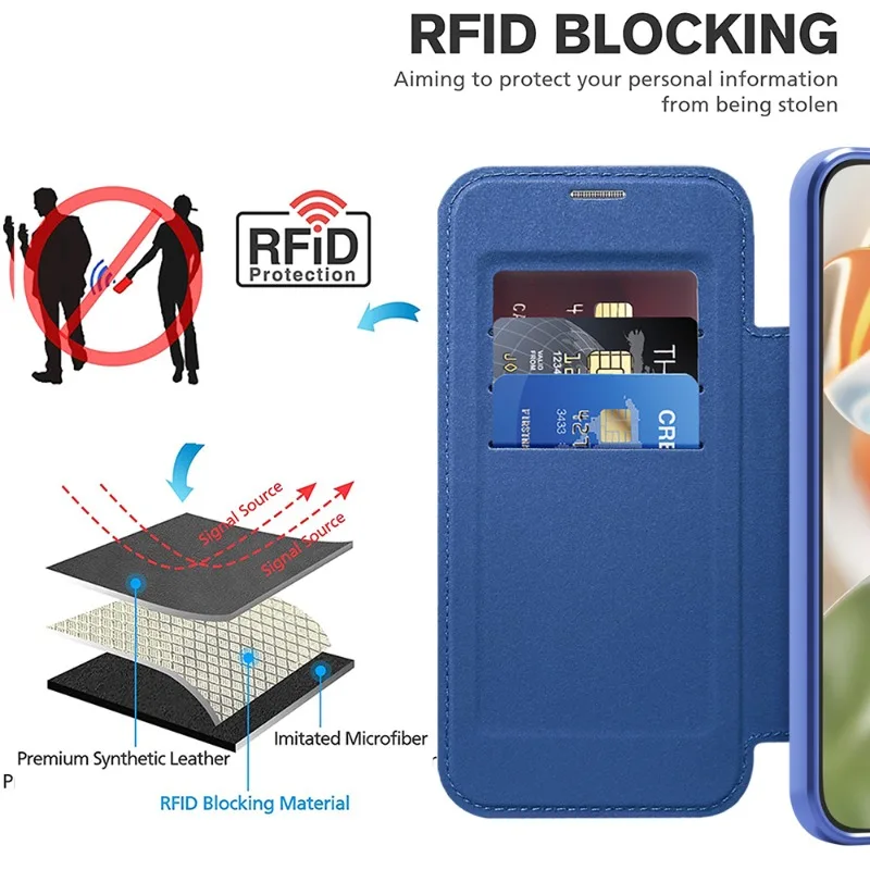 Luxury TPU Flip Card Holder Leather Phone Case with MagSafe Magnetic Wireless Charging Feature