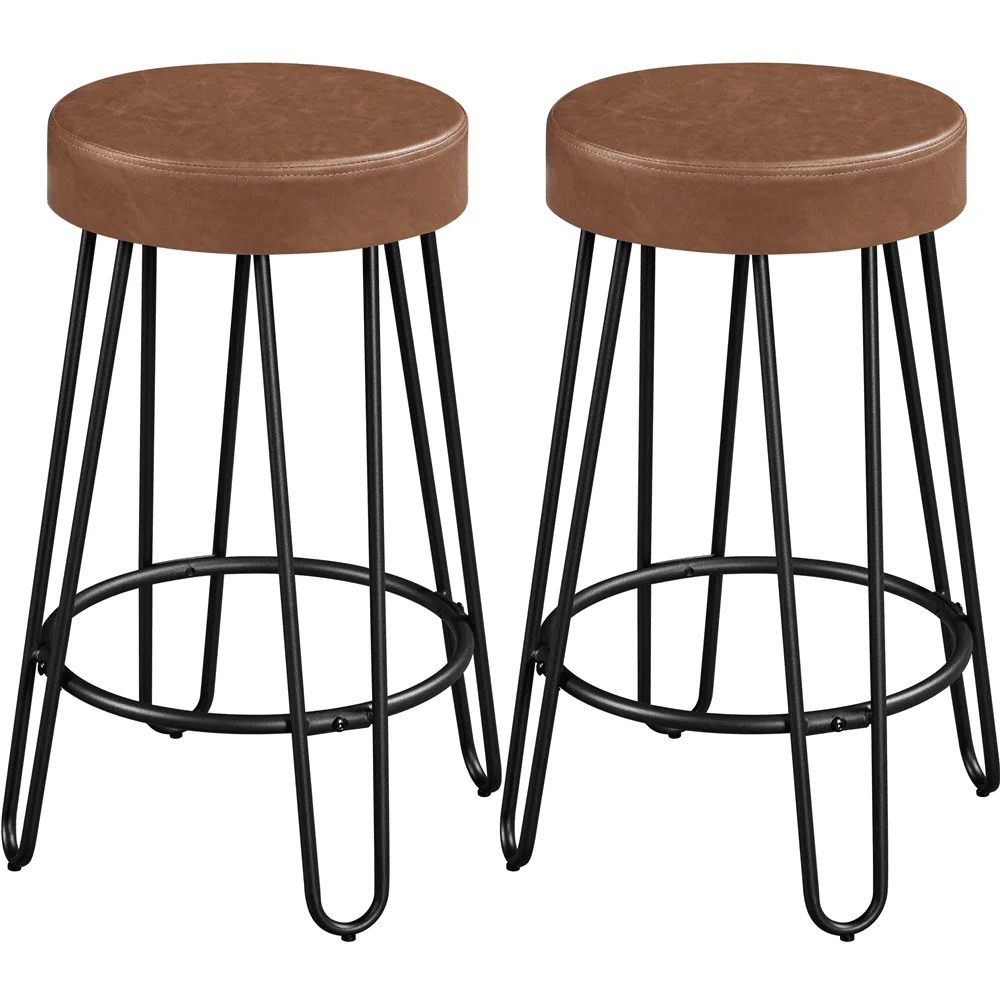 

Upholstered Faux Leather Counter-Height Barstool, Set of 2, Retro Brown